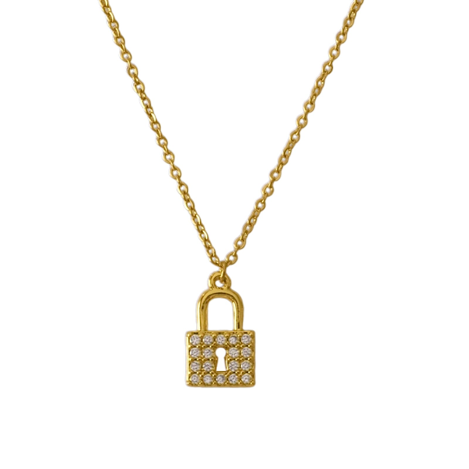 Gold Plated Lock Pendant Necklace