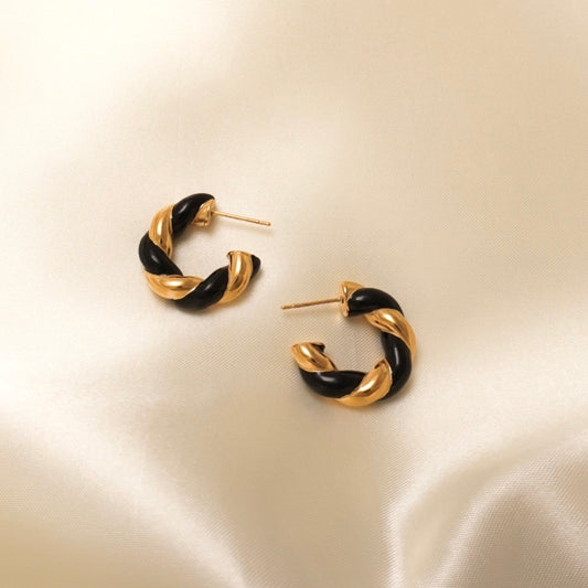 Swirl Earrings Black | 18k Gold Plated