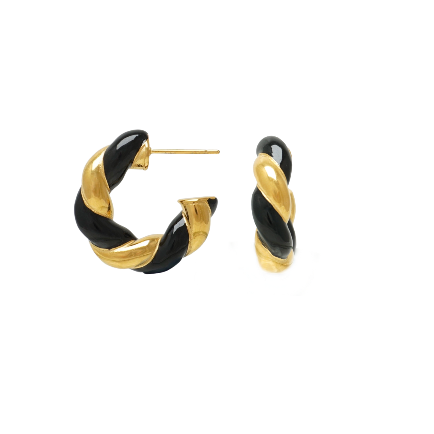 Swirl Earrings Black | 18k Gold Plated